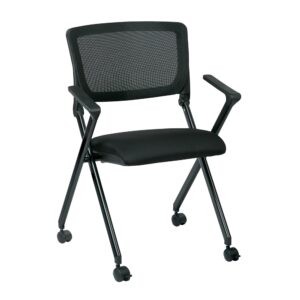 Folding Chair with breathable Mesh Back and Icon Black Seat in Black Finish Frame