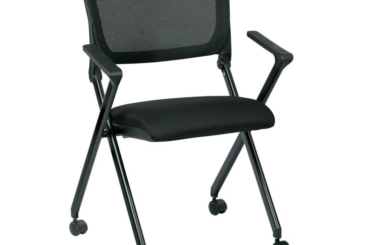 Folding Chair with breathable Mesh Back and Icon Black Seat in Black Finish Frame
