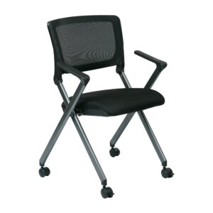 Folding Chair with Screen Back and Icon Black Seat in Titanium Finish Frame