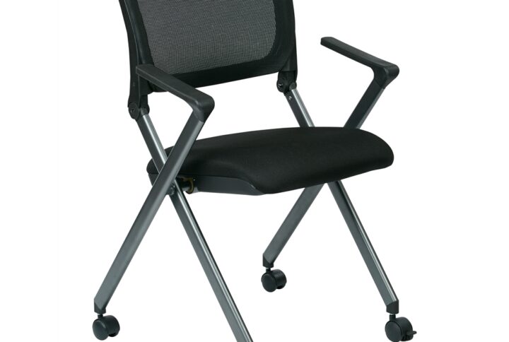 Folding Chair with Screen Back and Icon Black Seat in Titanium Finish Frame