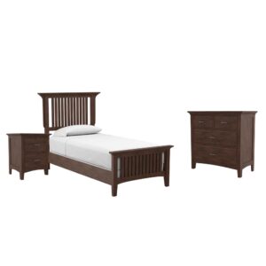 The Modern Mission Collection is an updated version of the traditional Craftsman design. The renewed look has enhanced darker hues in the finish with a deep oak grain look and feel. The five step finishing process is perfectly accented by the beauty of the new gunmetal hardware. The twin bed is resiliently crafted with two side rails