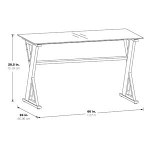 keeping the 8mm tempered glass worksurface clear to showcase the beauty of a beveled edge. The handsome 'Z' frame offers both strength and design interest while the lower privacy screen has been designed to provide an integrated bookshelf. Simple to follow assembly instructions make this desk the easy choice.