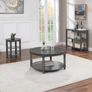 Lane Round Coffee Table with Lower Shelf in Slate Grey Finish