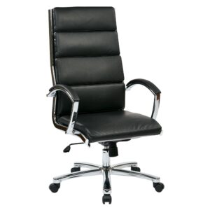 High Back Executive Black Faux Leather Chair with Polished Aluminum Finish and Padded Arms and Base