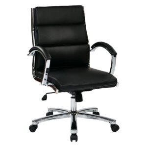 Mid Back Executive Black Faux Leather Chair with Polished Aluminum Finish Padded Arms and Base
