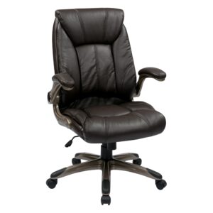 Work Smart Espresso Faux Leather Mid Back Managers Chair with Padded Flip Arms