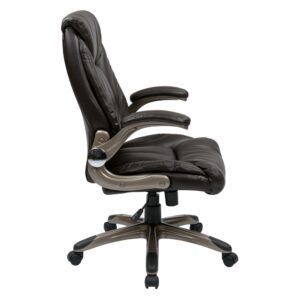 Work Smart Espresso Faux Leather Mid Back Managers Chair with Padded Flip Arms