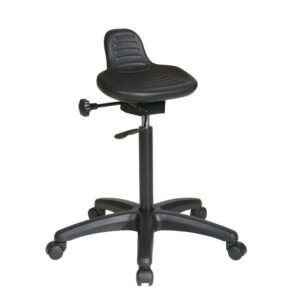 Saddle Seat Stool with Seat Angle Adjustment and Glides. Pneumatic Seat Height Adjustment. 360 degree swivel.