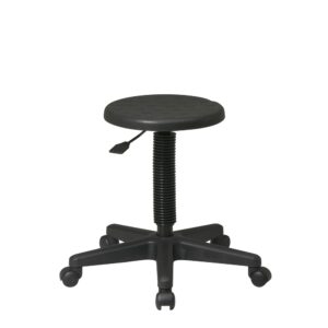 Intermediate Stool. Self Skinned Urethane Seat. One Touch Pneumatic Seat Height Adjustment. Heavy Duty Nylon Base with Dual Wheel Carpet Casters.
