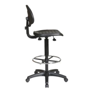 Intermediate Drafting Chair with Adjustable Footrest . Contour Self Skinned Urethane Seat and Back with Built-in Lumbar Support. One Touch Pneumatic Seat Height Adjustment. Back Height Adjustment. Adjustable Footrest. Heavy Duty Nylon Base with Dual Wheel Carpet Casters.