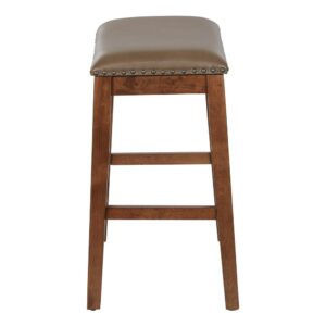 Metro 24" Saddle Stool with Nail Head Accents and Espresso Finish Legs with Molasses Bonded Leather