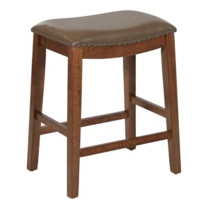 Metro 24" Saddle Stool with Nail Head Accents and Espresso Finish Legs with Molasses Bonded Leather