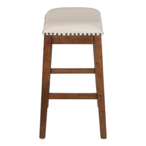 Metro 24" Saddle Stool with Nail Head Accents and Espresso Finish Legs with Cream Bonded Leather