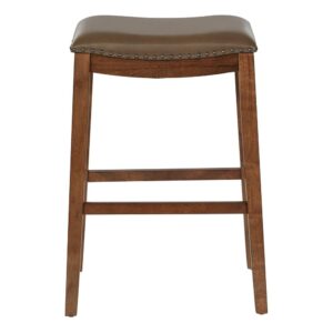Metro 29" Saddle Stool with Nail Head Accents and Espresso Finish Legs with Molasses Bonded Leather