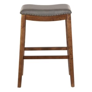 Metro 29" Saddle Stool with Nail Head Accents and Espresso Finish Legs with Pewter Bonded Leather