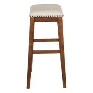 Metro 29" Saddle Stool with Nail Head Accents and Espresso Finish Legs with Cream Bonded Leather