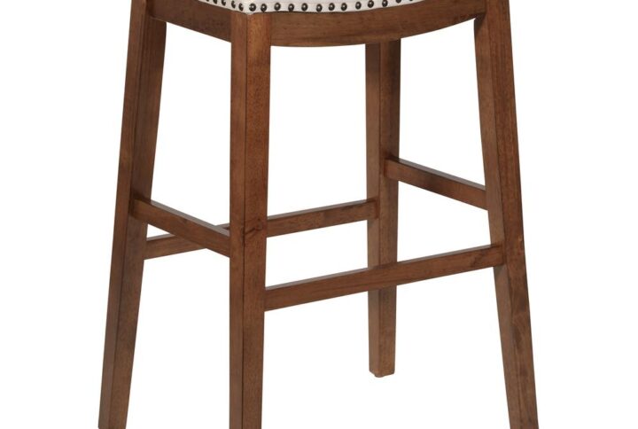 Metro 29" Saddle Stool with Nail Head Accents and Espresso Finish Legs with Cream Bonded Leather