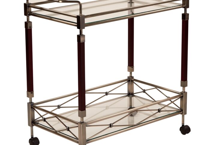 Melrose Serving Cart with Clear Tempered Glass and Nickel Brush Frame