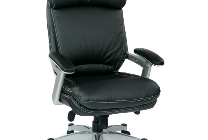Executive Bonded Leather Chair with Padded Arms and Coated Base (Silver/Black)