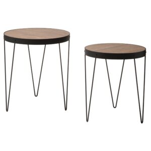 Pasadena Nesting Accent Tables Set with Rustic calico wood top and Matte Black metal frame 2-Pack
