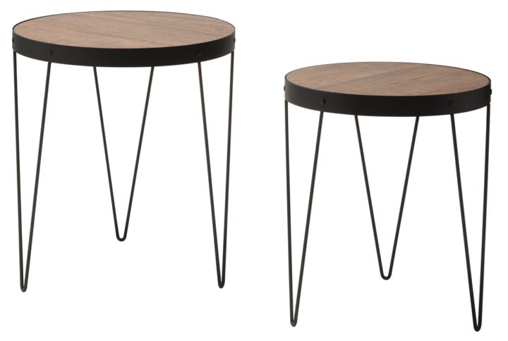 Pasadena Nesting Accent Tables Set with Rustic calico wood top and Matte Black metal frame 2-Pack