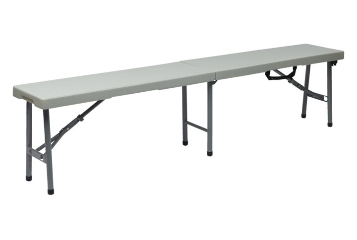 6' Fold in Half Bench. Durable Construction. Light Weight Sleek Design. Powder Coated Tubular Frame. Ideal for Indoor or Outdoor Use. Meets or Exceeds Test Standards (BIFMA and MTL)