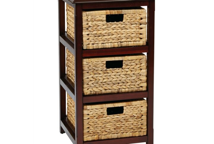 Seabrook Three-Tier Storage Unit With Espresso Finish and Natural Baskets