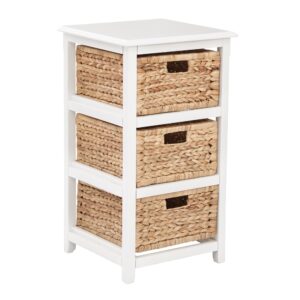 Seabrook Three-Tier Storage Unit With White Finish and Natural Baskets