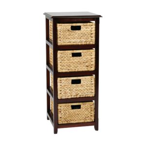 Seabrook Four-Tier Storage Unit With Espresso Finish and Natural Baskets