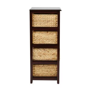 Seabrook Four-Tier Storage Unit With Espresso Finish and Natural Baskets