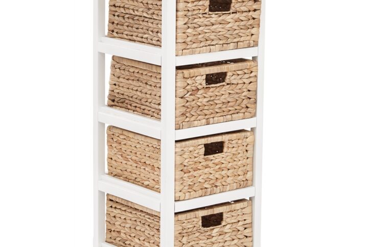 Seabrook Four-Tier Storage Unit With White Finish and Natural Baskets