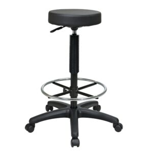 Pneumatic Drafting Chair. Backless stool with Nylon Base and Adjustable Foot Ring. Height Adjustment 23" to 33".