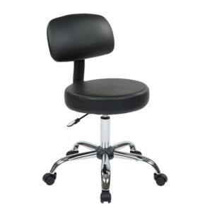 Pneumatic Drafting Chair with Stool and Back. Heavy Duty Chrome Base with Dual Wheel Carpet Casters. Height Adjustment 19.5" to 24.5"