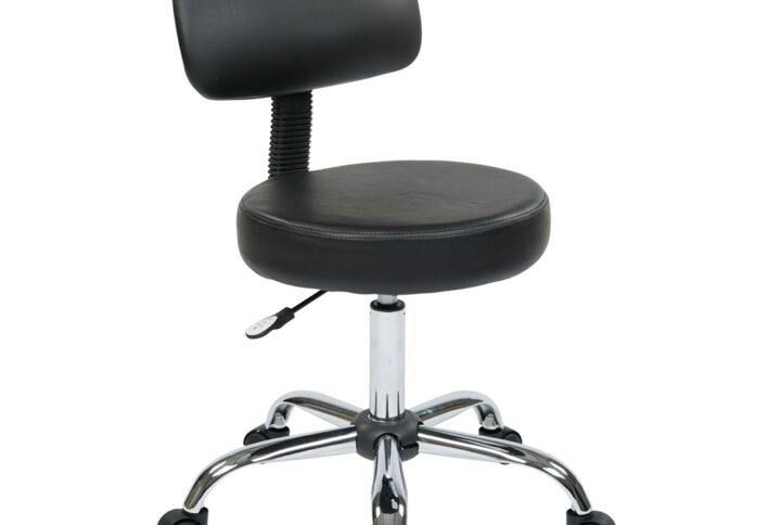 Pneumatic Drafting Chair with Stool and Back. Heavy Duty Chrome Base with Dual Wheel Carpet Casters. Height Adjustment 19.5" to 24.5"
