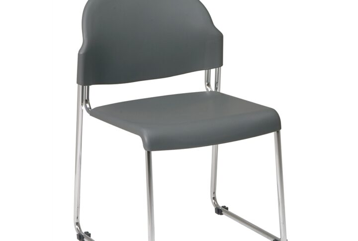 4 Pack Stack Chair with Plastic Seat and Back. Plastic Color: Grey (-2) Chrome Finish Steel Frame.