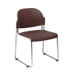 4 Pack Stack Chair with Plastic Seat and Back. Plastic Colors: Burgundy (-4). Chrome Finish Steel Frame.