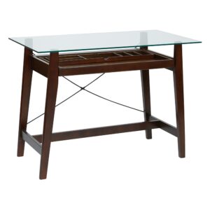 Tribeca 42" Tool-Less Computer Desk in Espresso Solid Wood with Glass Desk Top