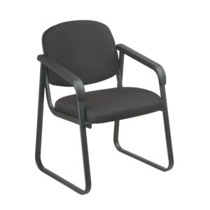Deluxe Sled Base Armless Chair with Designer Plastic Shell. Thick Padded Seat and Back. Designer Plastic Shell Back. Black Finished Frame and Sled Base.