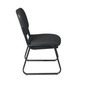Deluxe Sled Base Armless Chair with Designer Plastic Shell. Thick Padded Seat and Back. Designer Plastic Shell Back. Black Finished Frame and Sled Base.