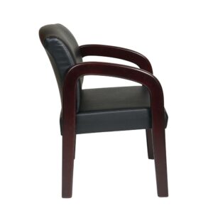 Faux Leather Mahogany Finish Wood Visitor Chair