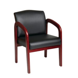 Cherry finish Chair with Black Faux Leather Fabric. Shipped 1 per carton