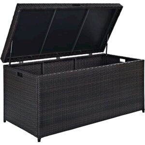 Keep your outdoor living space organized and clutter-free with the Palm Harbor Storage Bin. Featuring a durable powder-coated steel frame covered in all-weather resin wicker