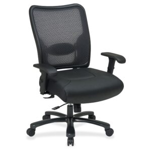 Executive Big and Tall Leather Chair features a double air-grid back with adjustable lumbar support