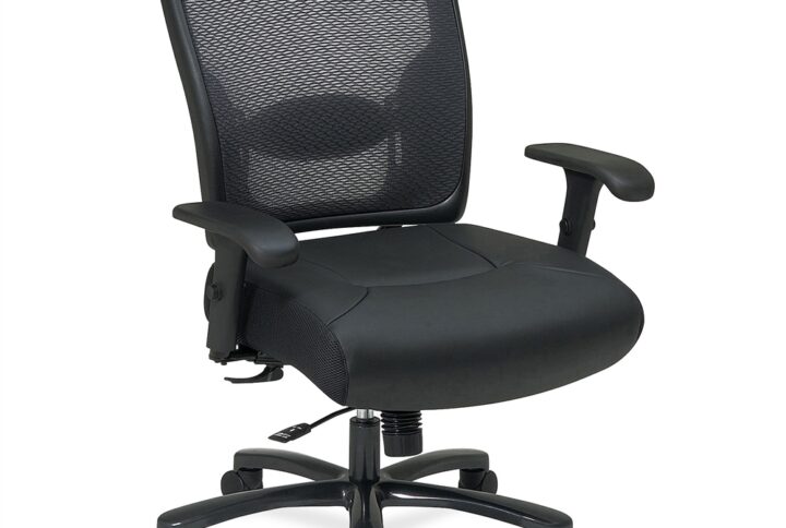 Executive Big and Tall Leather Chair features a double air-grid back with adjustable lumbar support