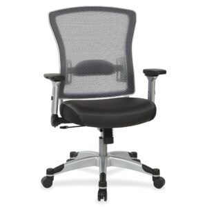 this chair keeps you cool and comfortable all day as its resilient material wicks away moisture and provides you with fully customizable lumbar support. Back offers just the right amount of tautness whether you have a large or small frame. Easily and quickly adapt the height and angle to meet your unique individual comfort level with a pressurized seat-height adjustment in combination with two-in-one synchro-tilt and customizable tension control. Padded arms are easy to flip down so you can adjust them into a horizontal position and use your desktop as an armrest without the chair obstructing your comfort. Heavy-duty