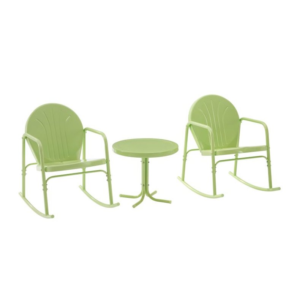 Relax and rock away with the retro-inspired Griffith 3pc Rocking Chair Set. Made from sturdy powder-coated steel
