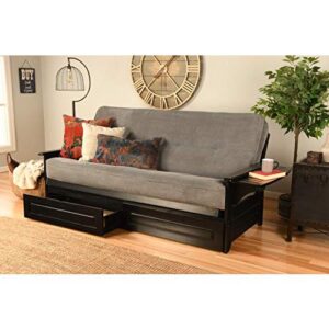 The futon is a classic hardwood frame with tray style arms. This unique and versatile full size futon sofa easily converts to a Bed.  This multifunctional piece of furniture can find a home in just about any type of room.