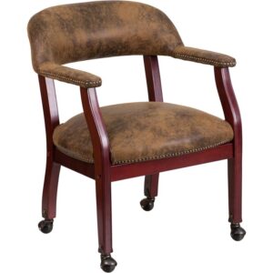 Add timeless charm to your space with this elegant reception/conference chair. This chair features brown vinyl upholstery