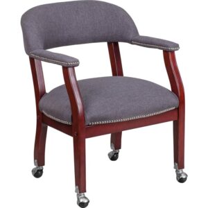 Add timeless charm to your space with this elegant reception/conference chair. This chair features gray fabric upholstery