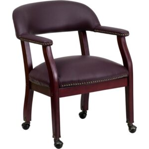 Add timeless charm to your space with this elegant reception/conference chair. This chair features burgundy LeatherSoft upholstery